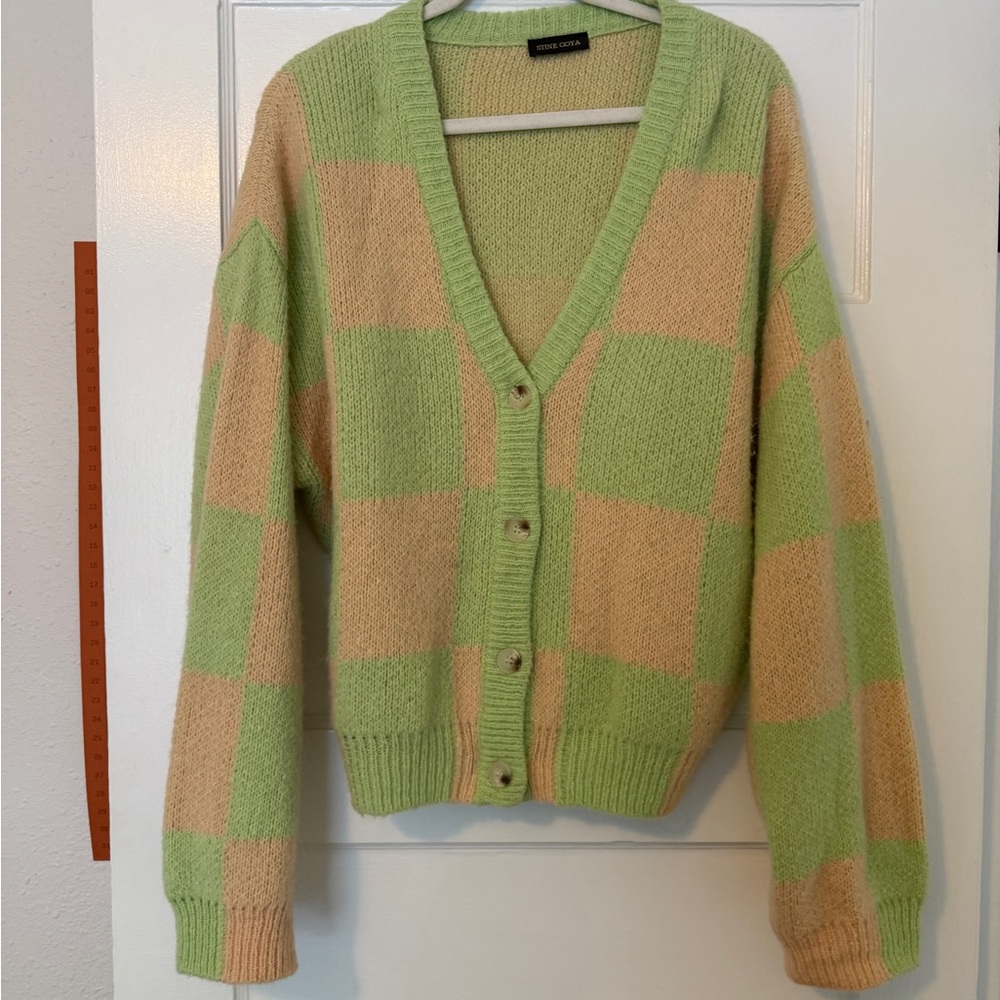 Stine Goya Green and Pink Checkered Sweater